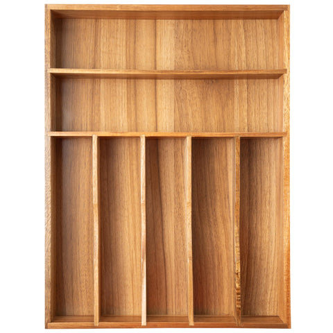 Besilord front view of acacia organizer showing neat compartments and quick access