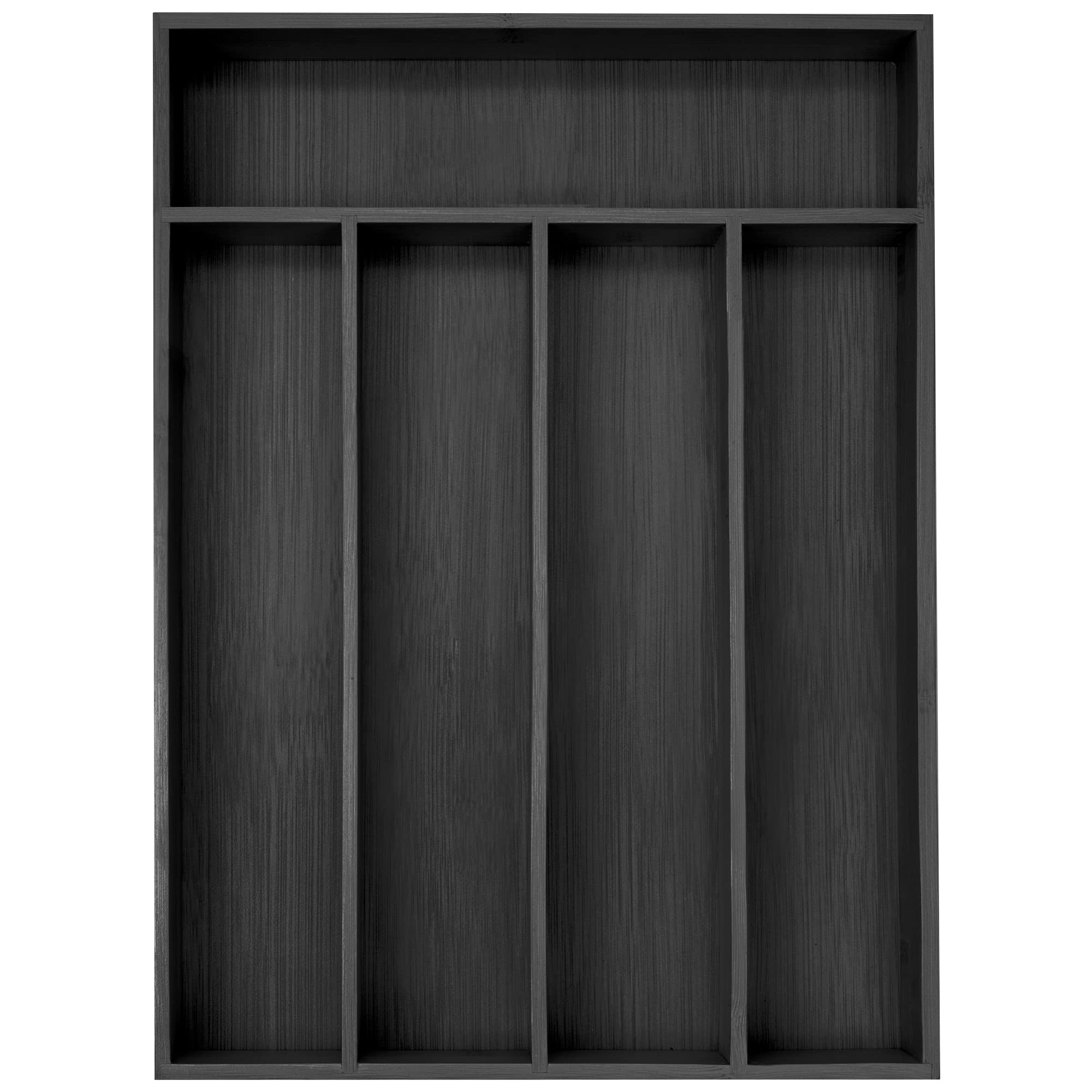Besilord bamboo silverware holder front view showing five slots and neat storage benefit