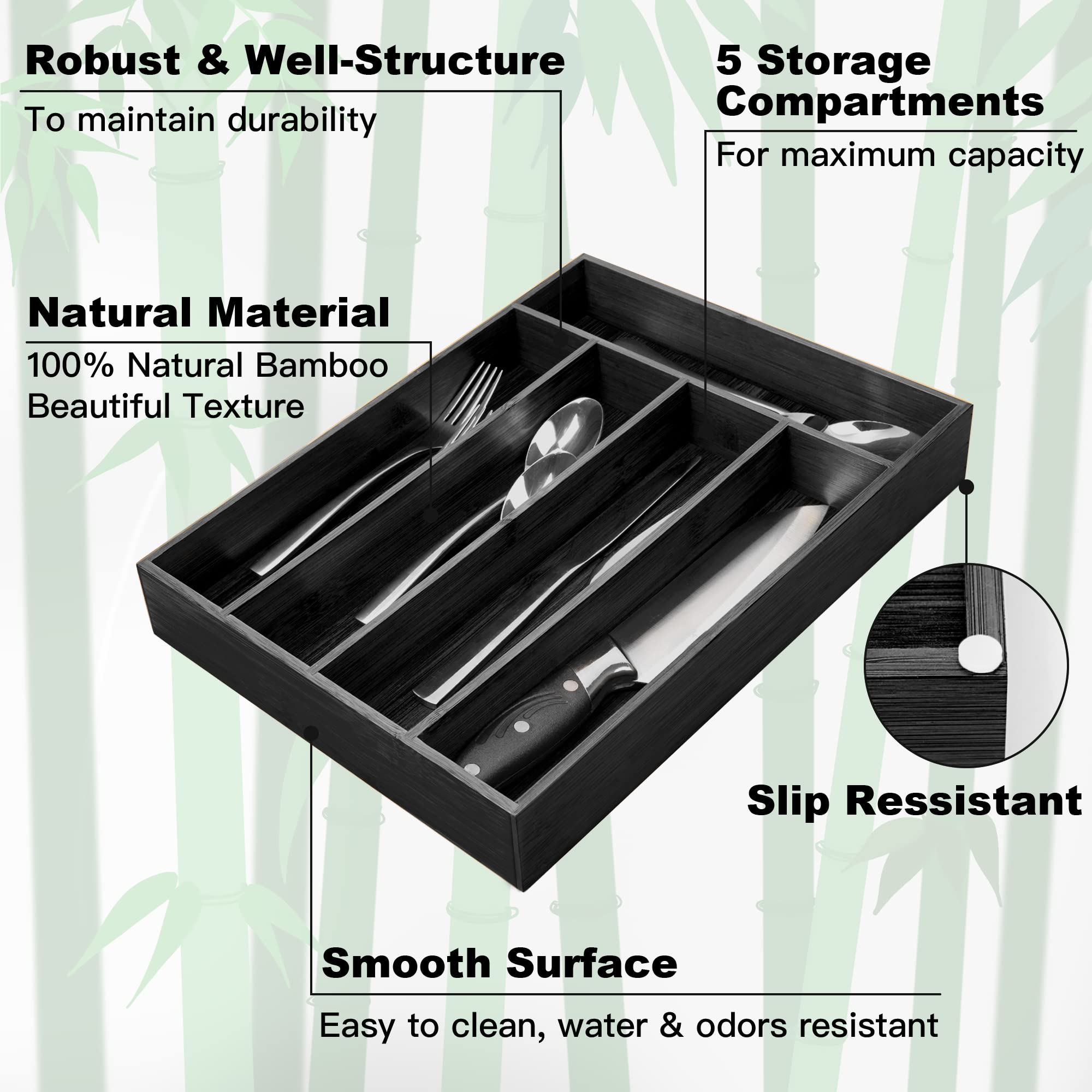 Besilord bamboo organizer placed inside a drawer demonstrating space-saving benefit