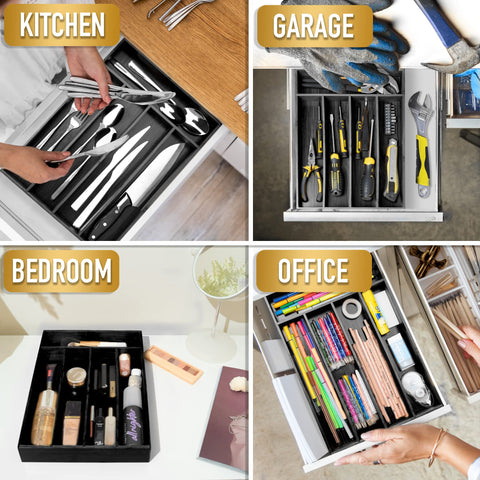 Besilord bamboo organizer in a kitchen setting conveying tidy countertop and aesthetic benefit