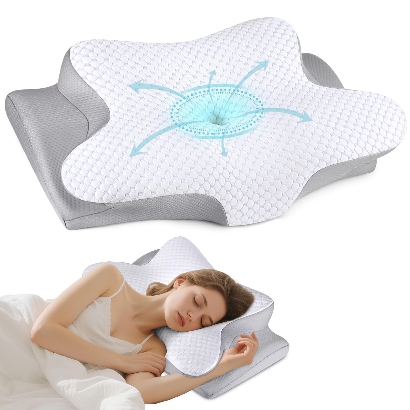 Bespillow front profile showing ergonomic contour and improved neck alignment