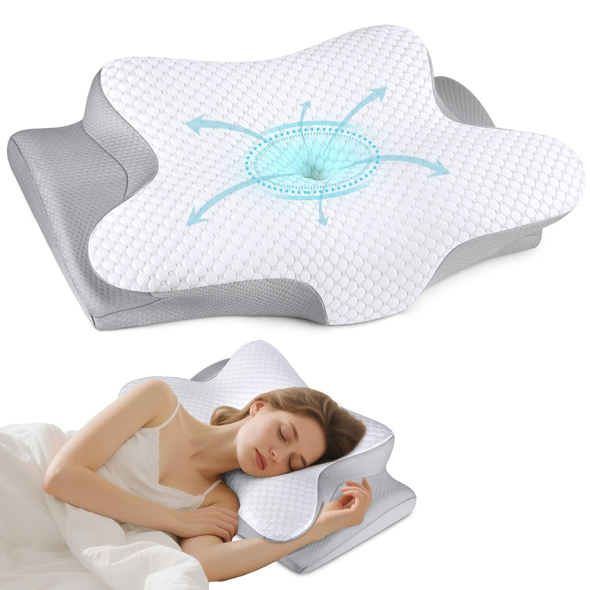 Bespillow front profile showing ergonomic contour and improved neck alignment