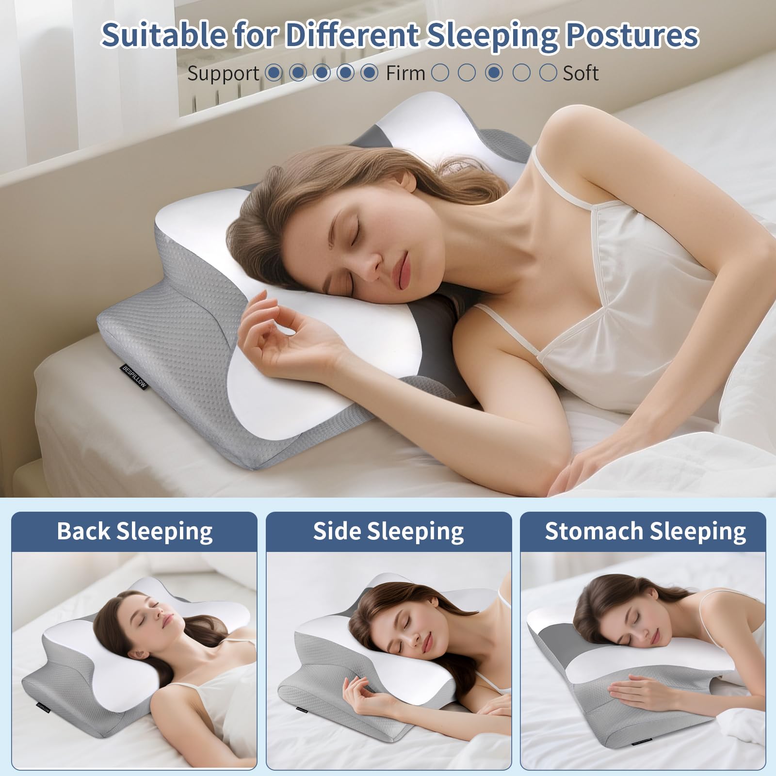 Bespillow on bed in bright bedroom showing comfortable sleep setup benefit