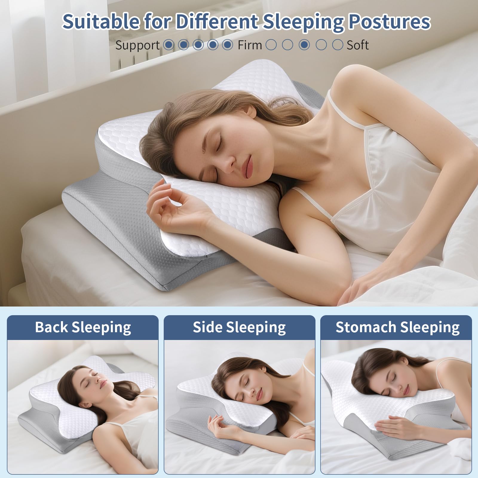 Bespillow in use by side sleeper illustrating correct neck support