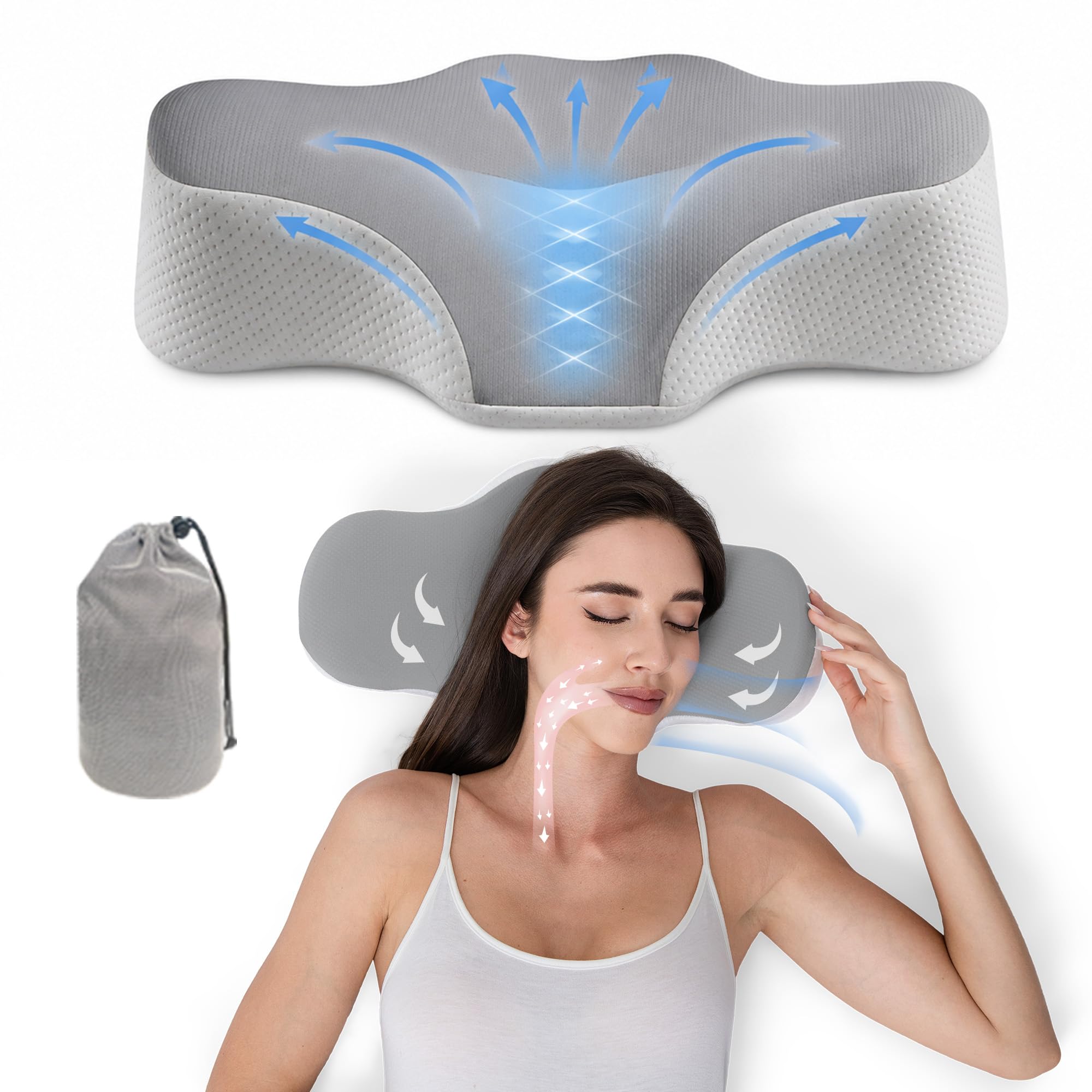 Bespilow front view travel neck pillow showing ergonomic shape and travel benefits