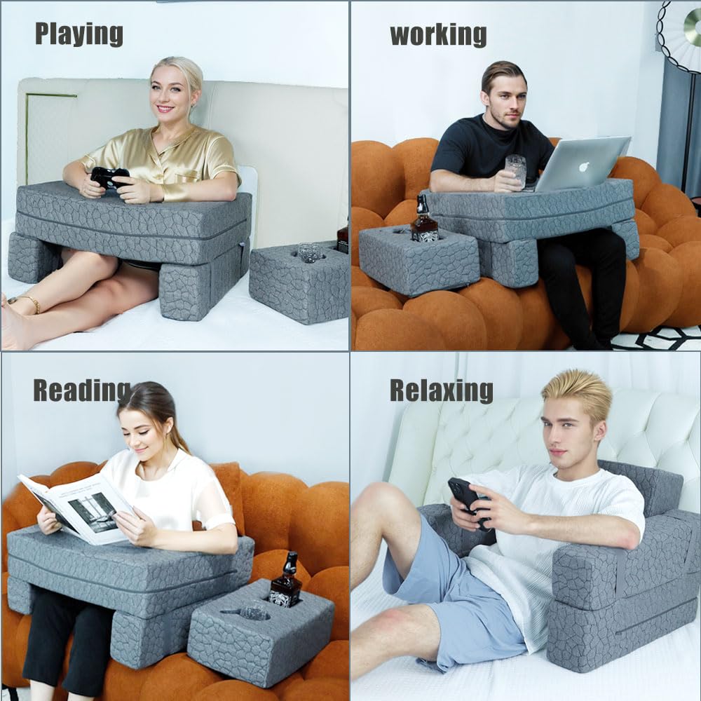 Bespilow laptop placed on cushion showing reliable support for heavy laptops benefit
