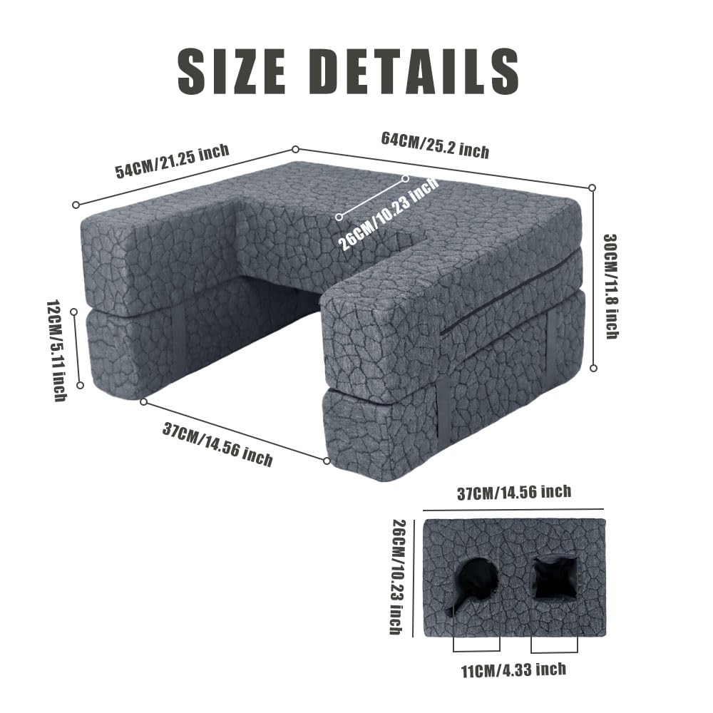 Bespilow side profile displaying raised arm rests for reduced shoulder strain benefit