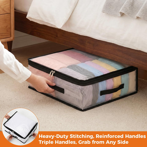 Besslly packed bag sliding under bed illustrating space-saving benefit
