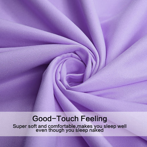 Best Season lavender sheet set on bed showing neat, magazine-style bedroom look