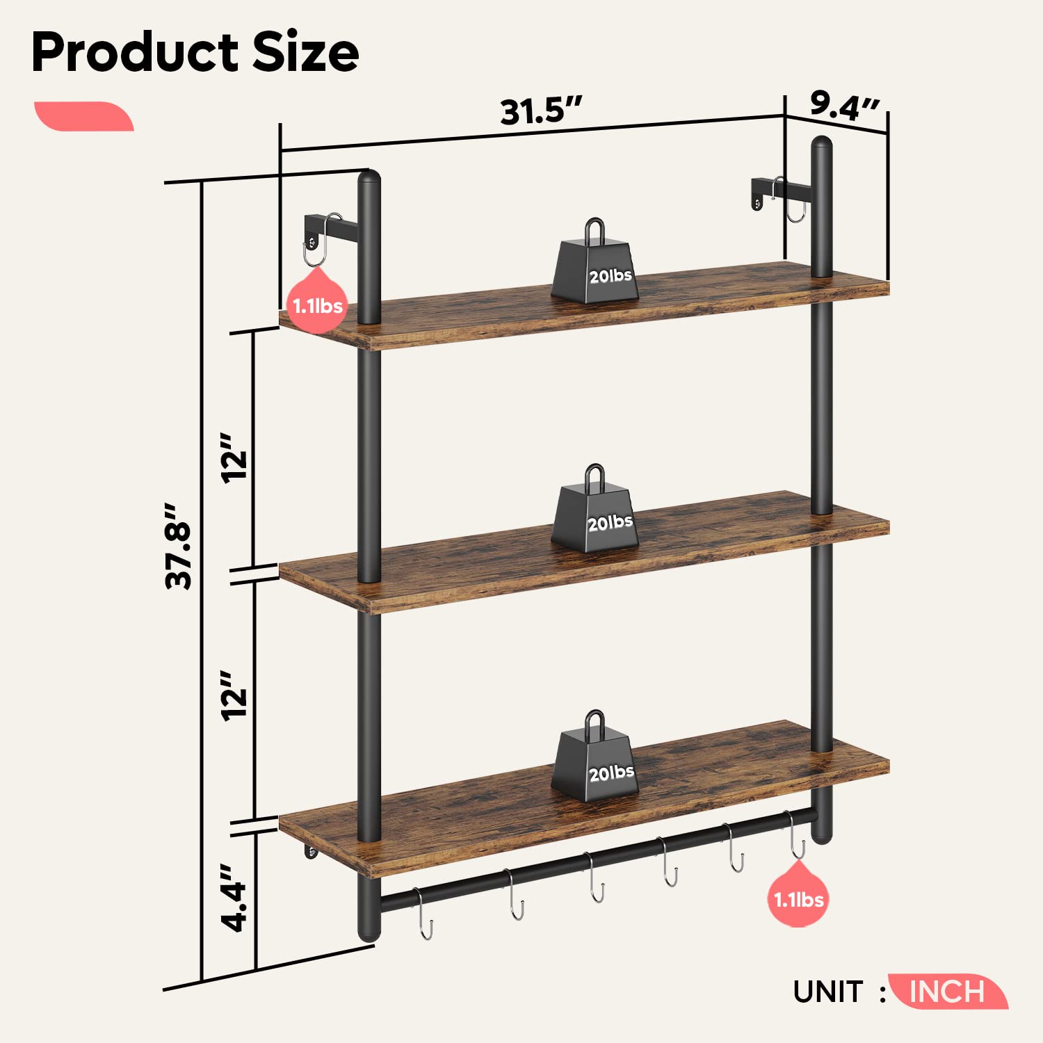 Bestier close-up of shelf wood grain showing durability and water resistance
