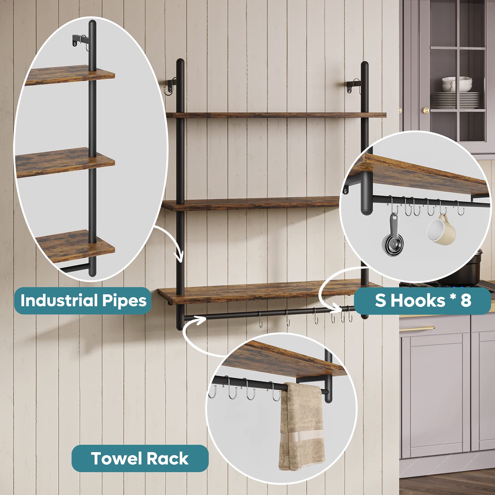 Bestier towel bar and S-hooks offering convenient towel storage