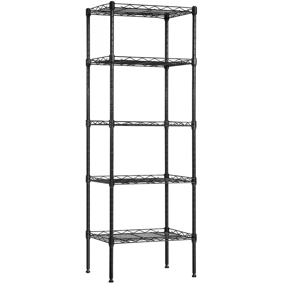 BestOffice front view of five-tier wire shelf showing compact footprint and strength