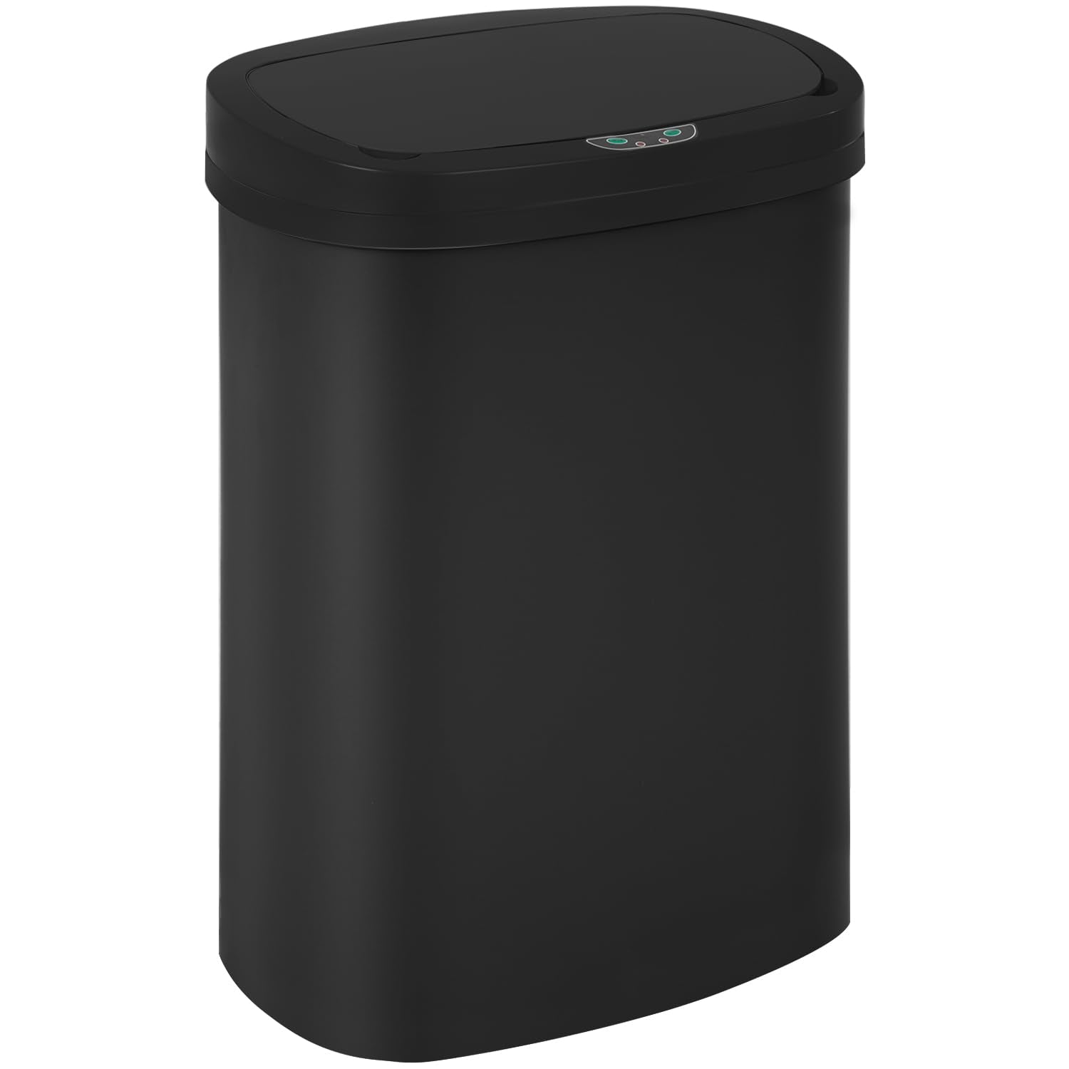 BestOffice front view of black 13 gallon trash can showing sleek oval profile and tidy look