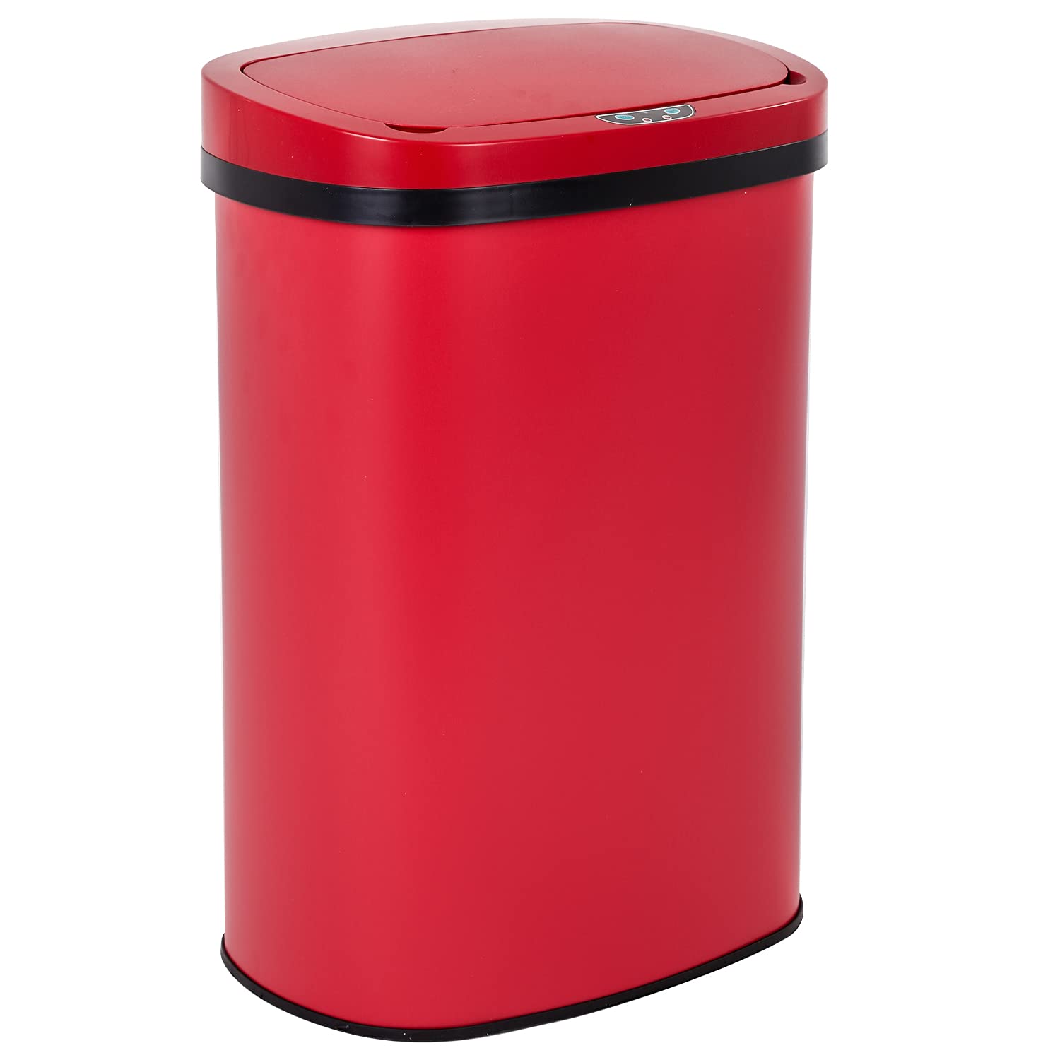 BestOffice red trash can front view showing sleek design and space-saving benefit