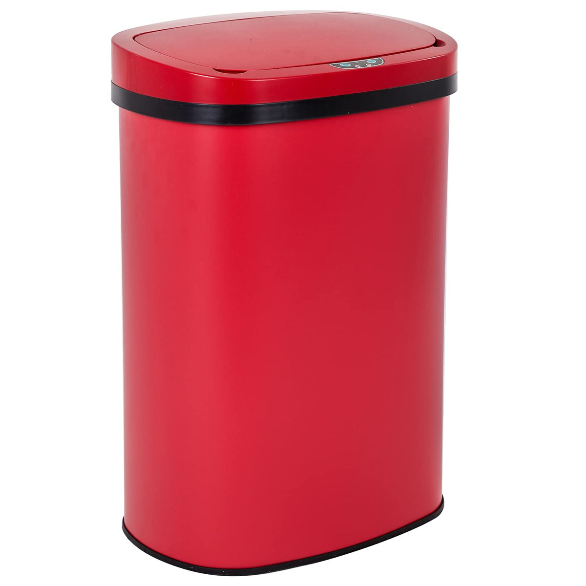BestOffice red trash can front view showing sleek design and space-saving benefit