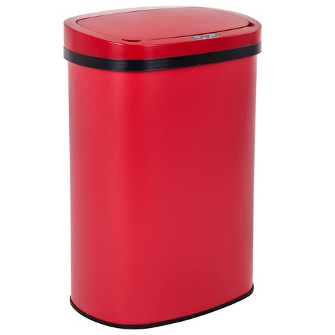BestOffice red trash can front view showing sleek design and space-saving benefit