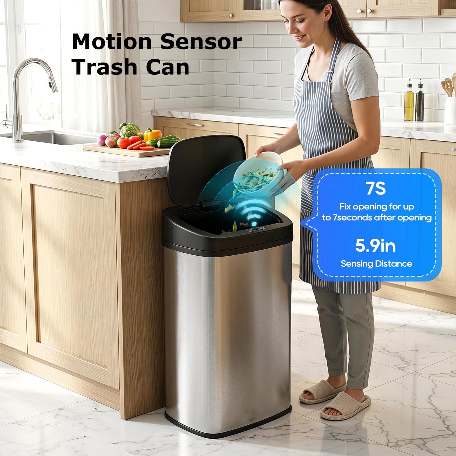 BestOffice close-up of motion sensor lid demonstrating touchless, hygienic opening