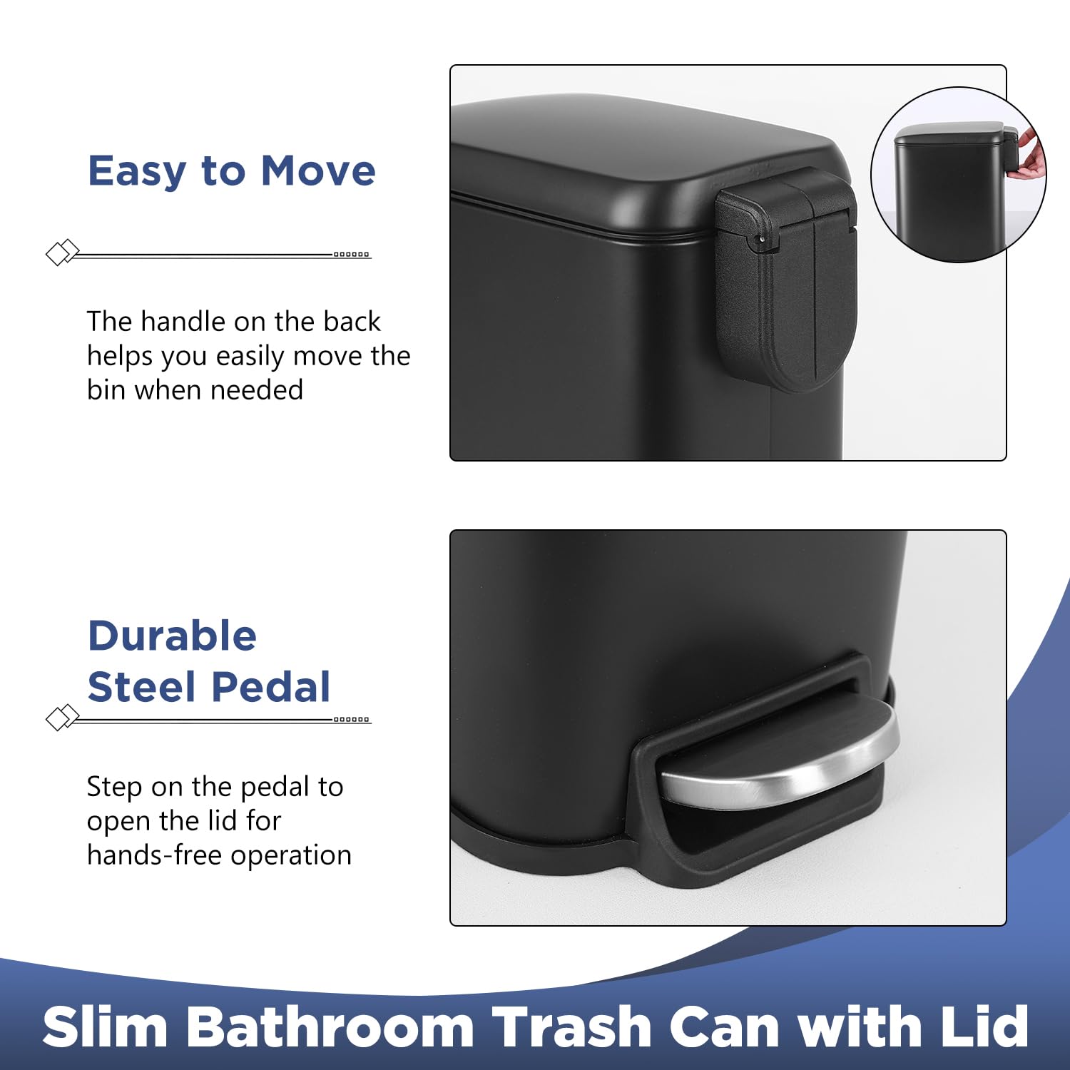 BestOffice trash can beside toilet showing compact size and space-saving benefit