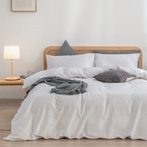 BESTOUCH front view of bright white duvet cover set showing clean design and crisp look