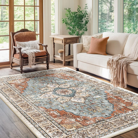 BESTSWEETIE front view of green brick boho rug showing full pattern and benefit of style