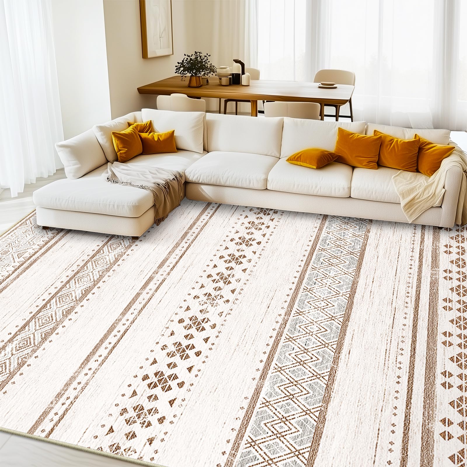 BESTSWEETIE front view of 8x10 rug showing full geometric pattern and warm tones