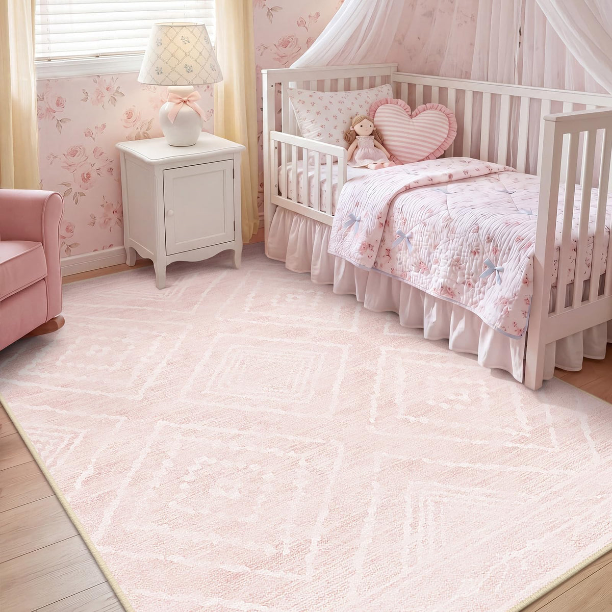 BESTSWEETIE front view light pink rug shows its design and soft appeal