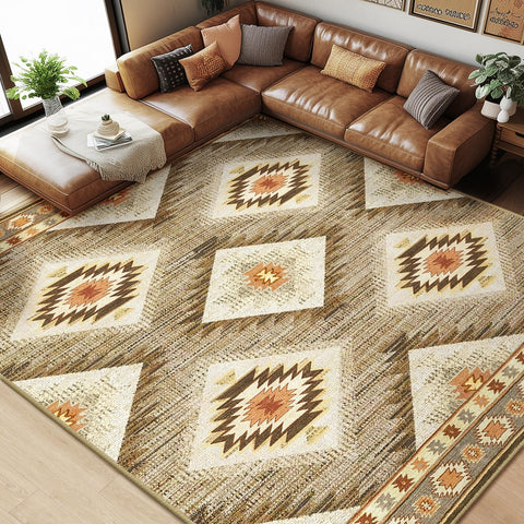 BESTSWEETIE front view of cream camel rug showing full pattern and warm tones