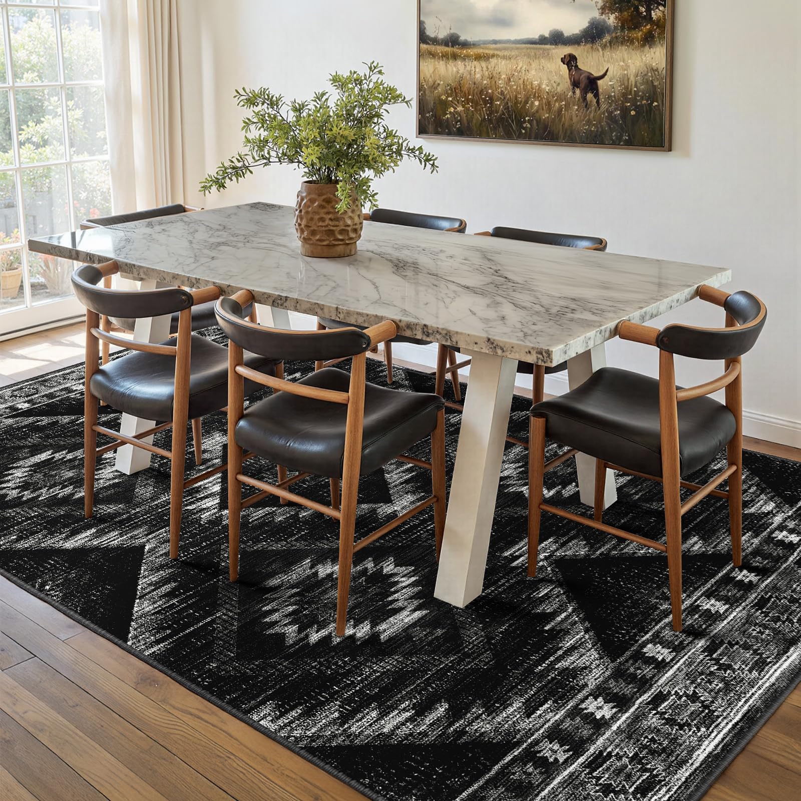BESTSWEETIE rug under dining table showing scale and room coverage advantage