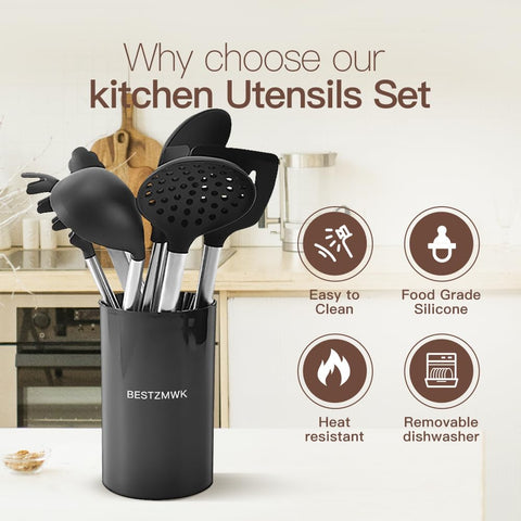 BESTZMWK silicone head detail showing soft non-scratch surface protecting cookware benefits