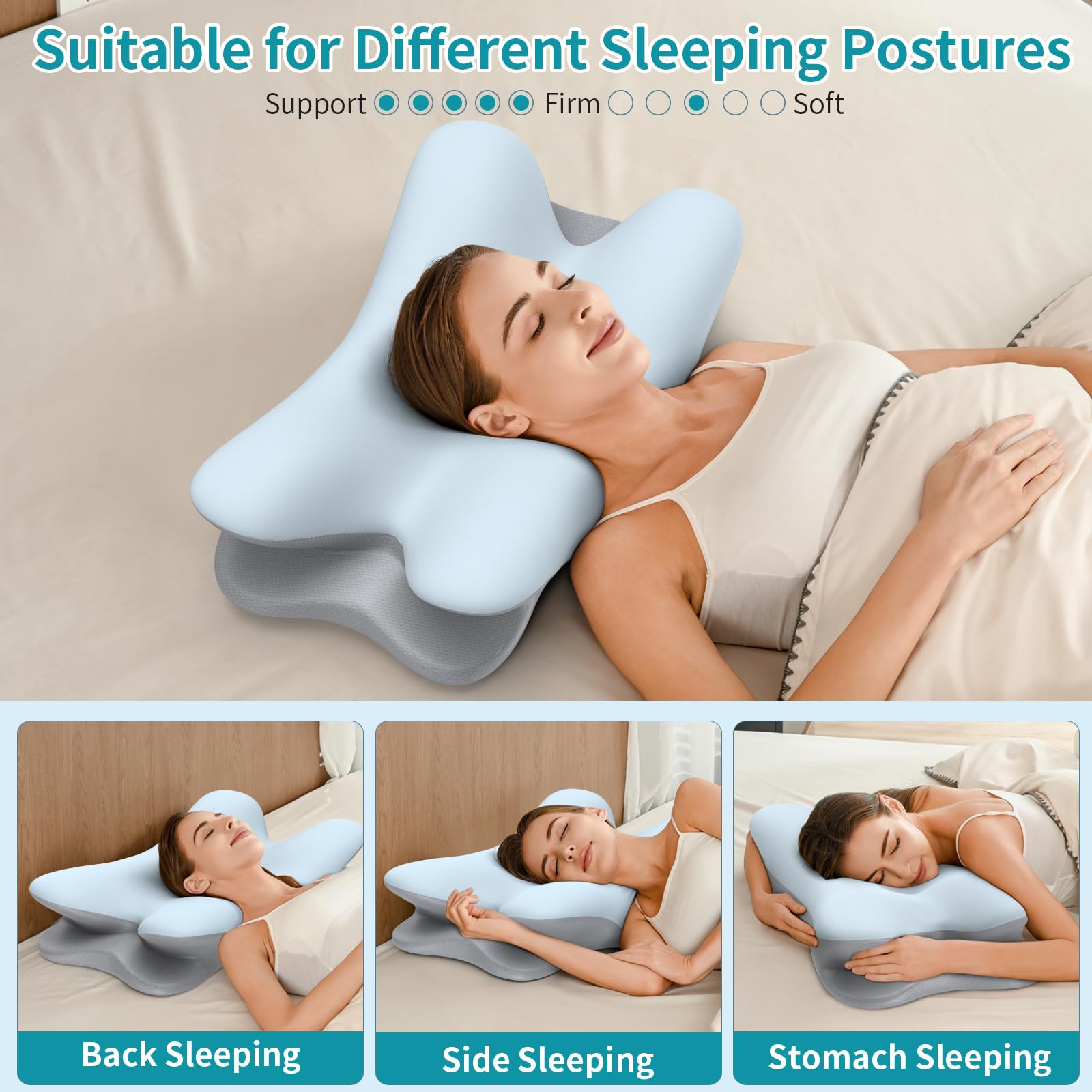 Besyodo pillow on styled bed conveying ergonomic comfort in bedroom