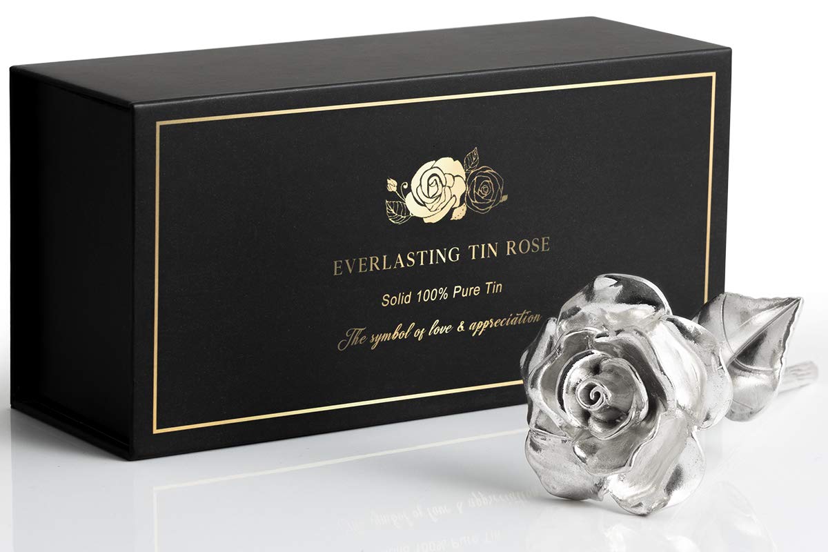 BESZONE tin rose front view showing elegant gift presentation and lasting beauty