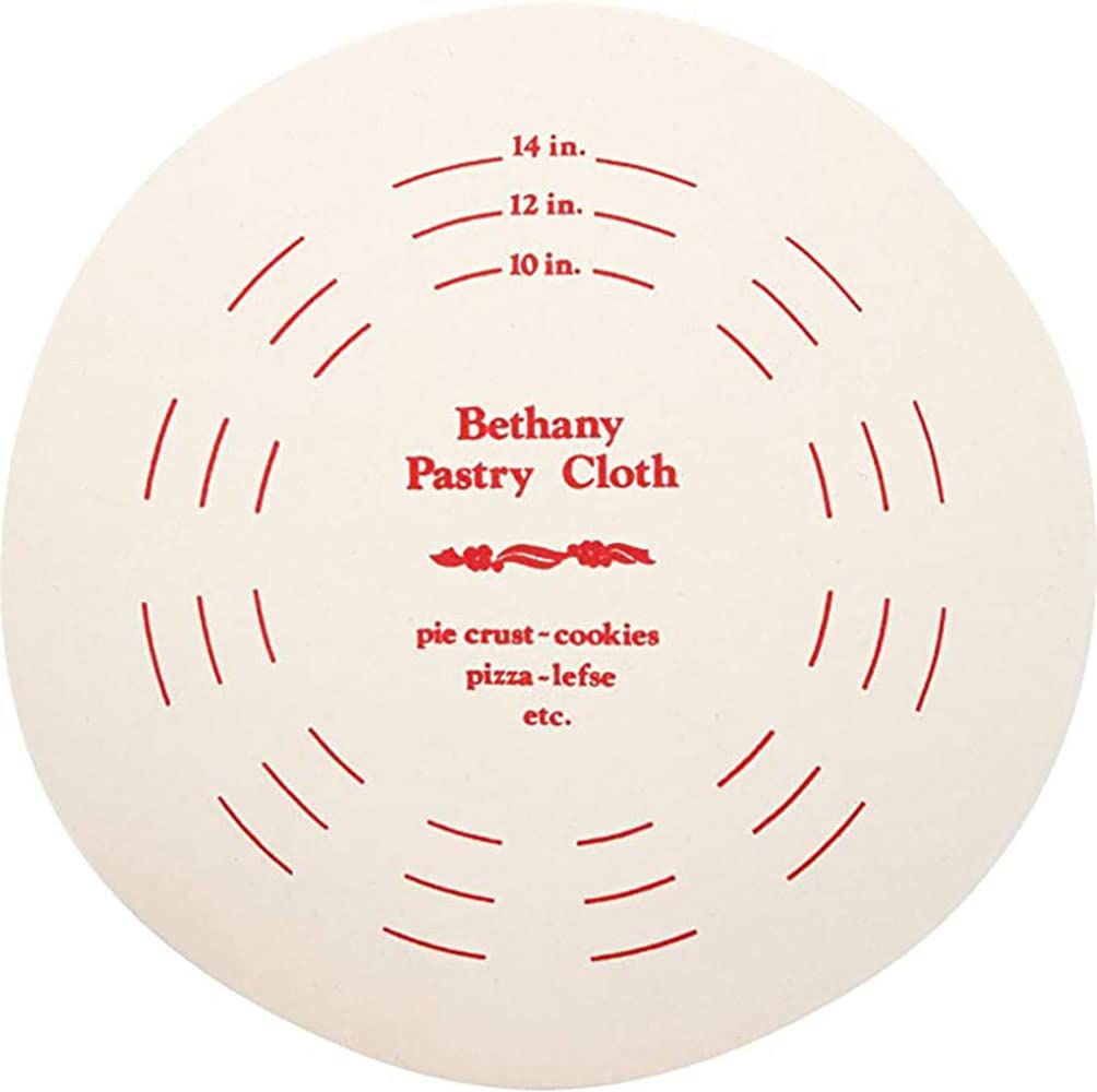 Bethany Housewares pastry board front view showing full 19-inch circle and fitted cloth cover for easy rolling