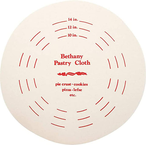 Bethany Housewares pastry board front view showing full 19-inch circle and fitted cloth cover for easy rolling