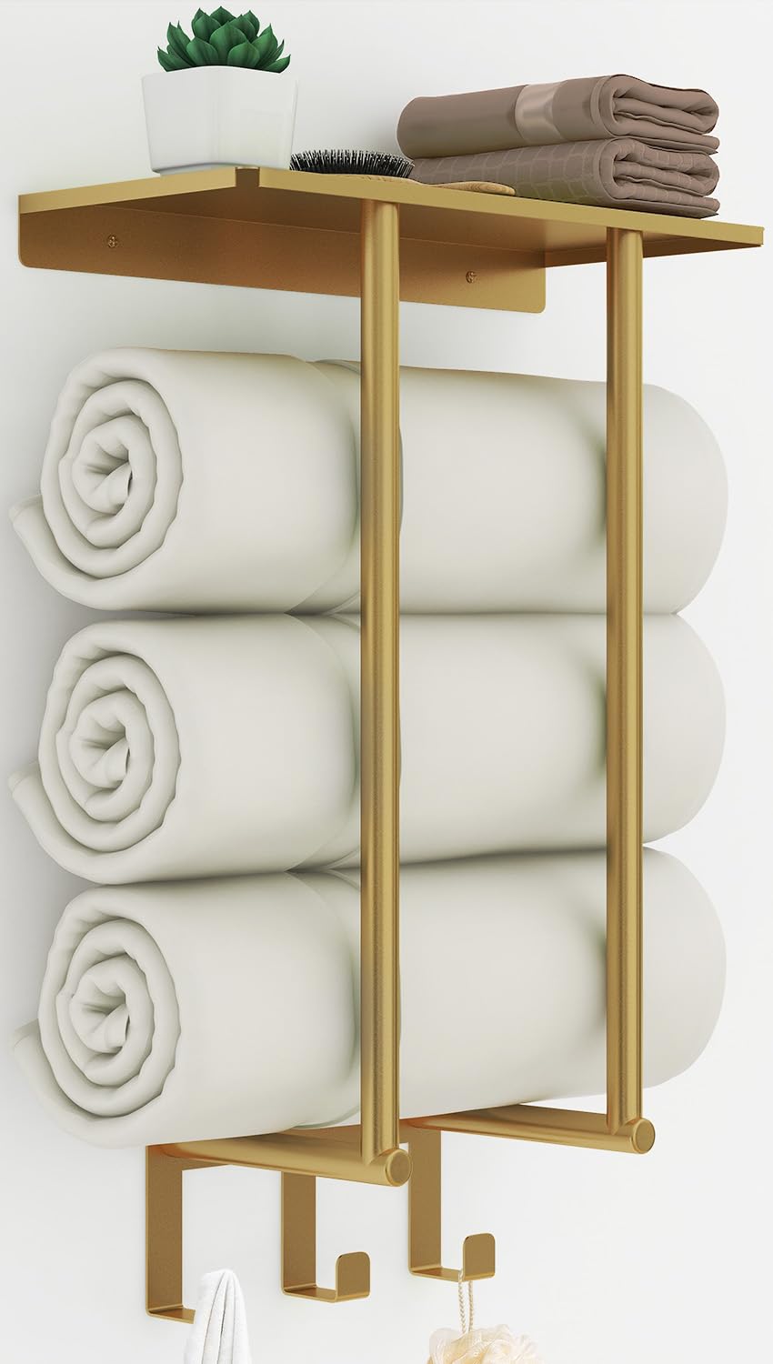 Bethom gold towel rack front view shows elegant storage and organization benefit