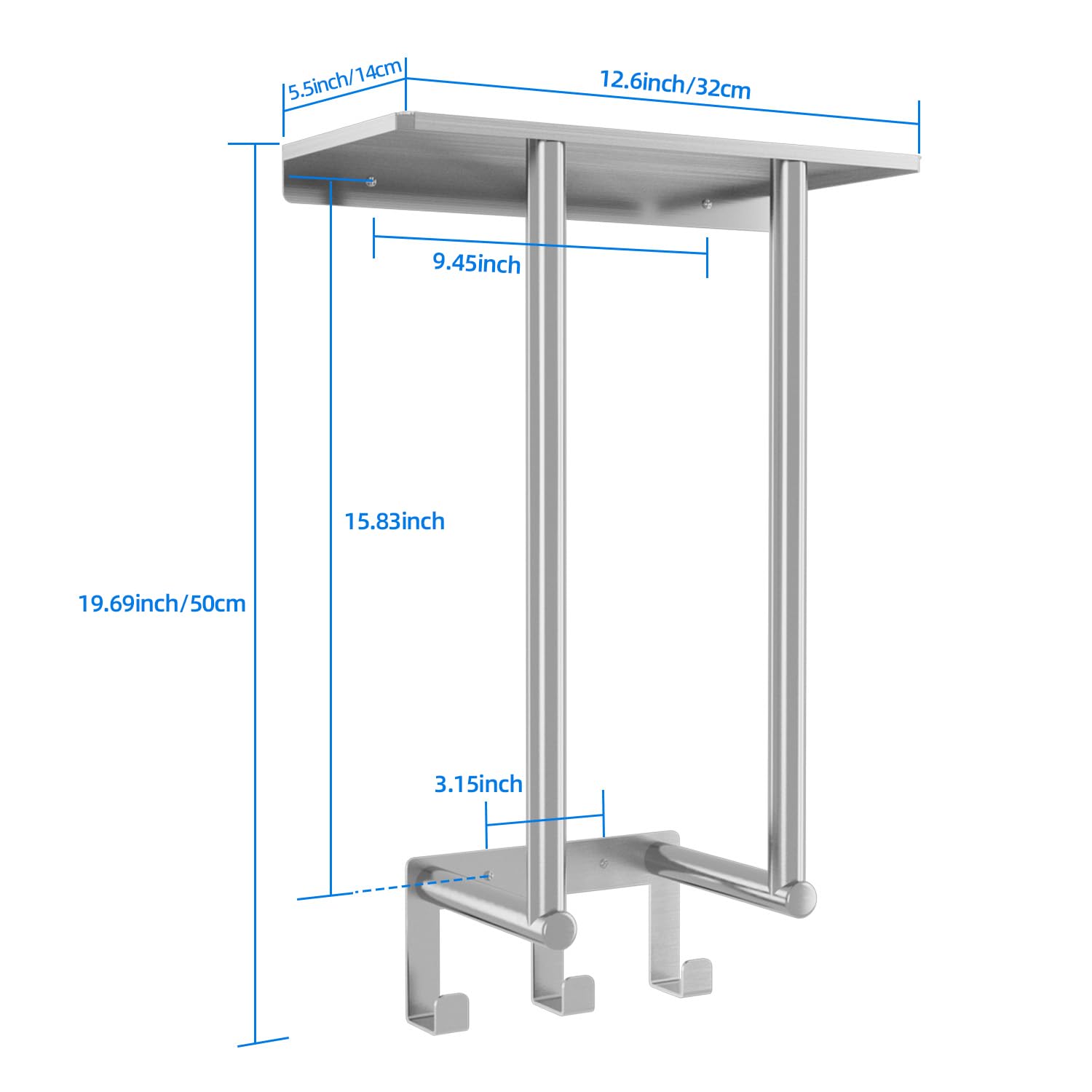 Bethom next to measuring tape to show shelf depth and fit for large towels