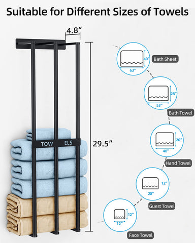 Bethom size comparison with rolled towels showing large capacity and depth