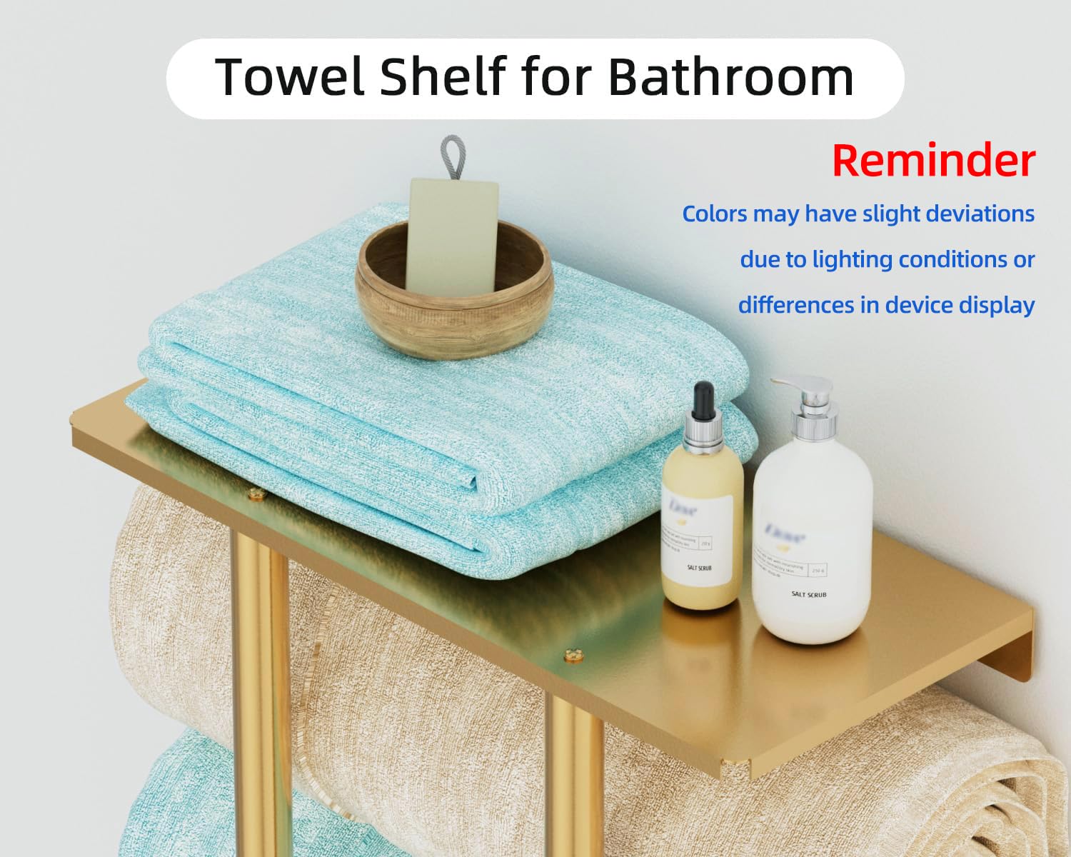 Bethom closeup of top shelf highlighting sturdy surface for toiletries benefit