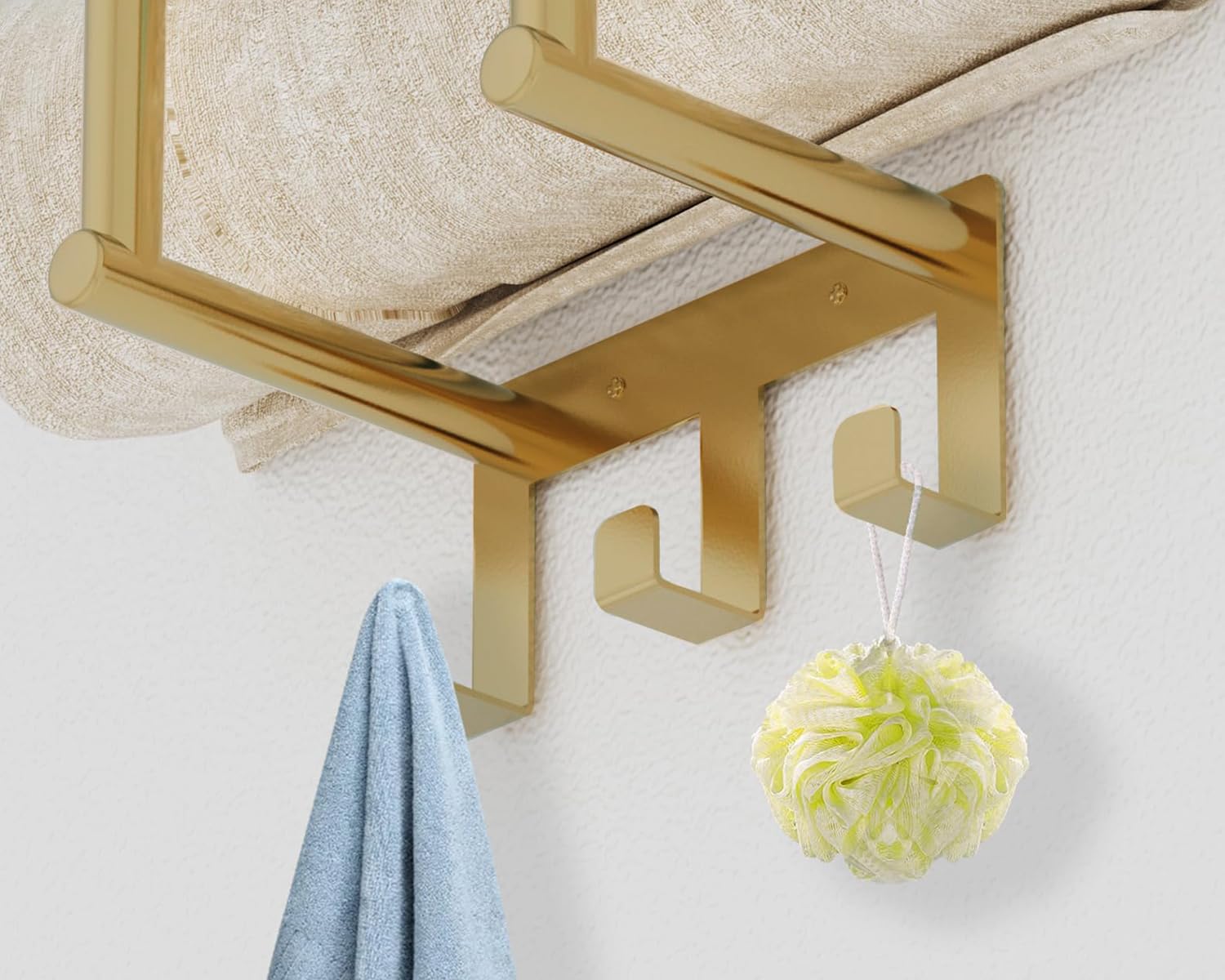 Bethom hooks detail showing three hangers for separate wet and dry items benefit