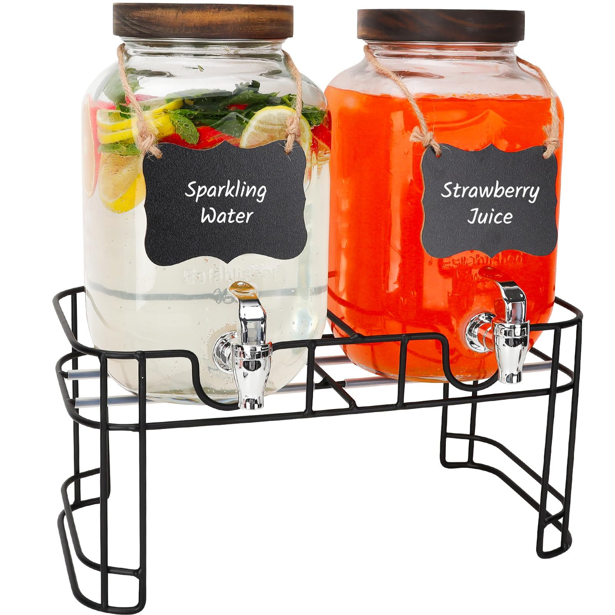 Betrome two 1-gallon glass dispensers front view showing capacity and matching set benefit