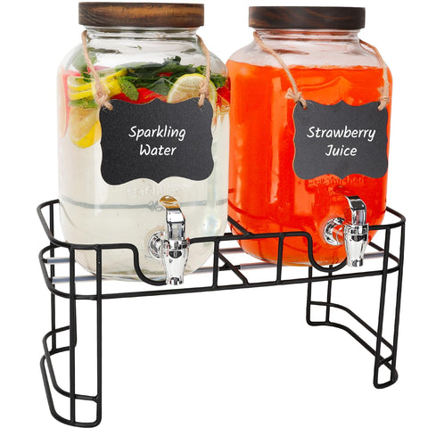 Betrome two 1-gallon glass dispensers front view showing capacity and matching set benefit