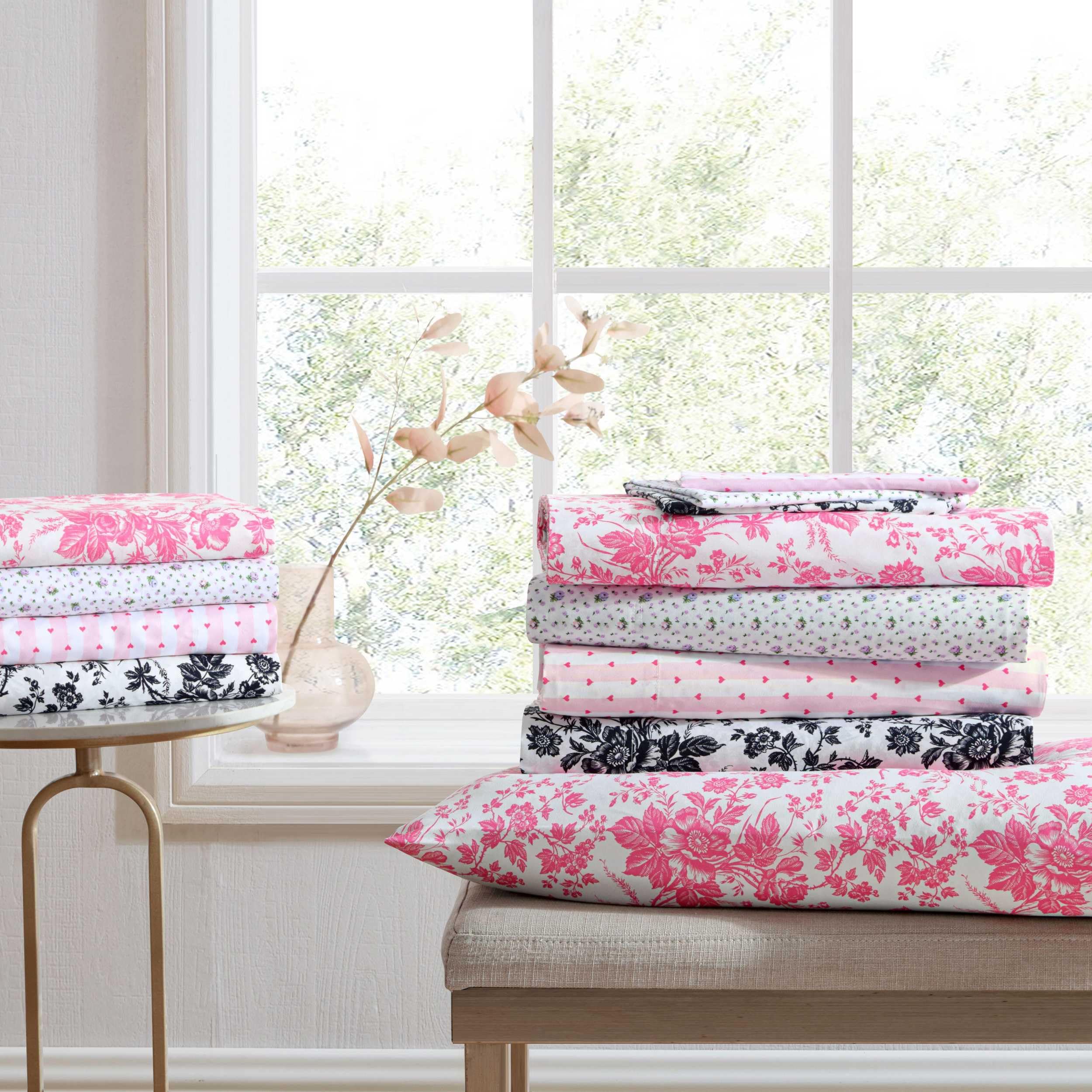 Betsey Johnson styled bedroom with sheets in use, adds romantic vintage-inspired atmosphere