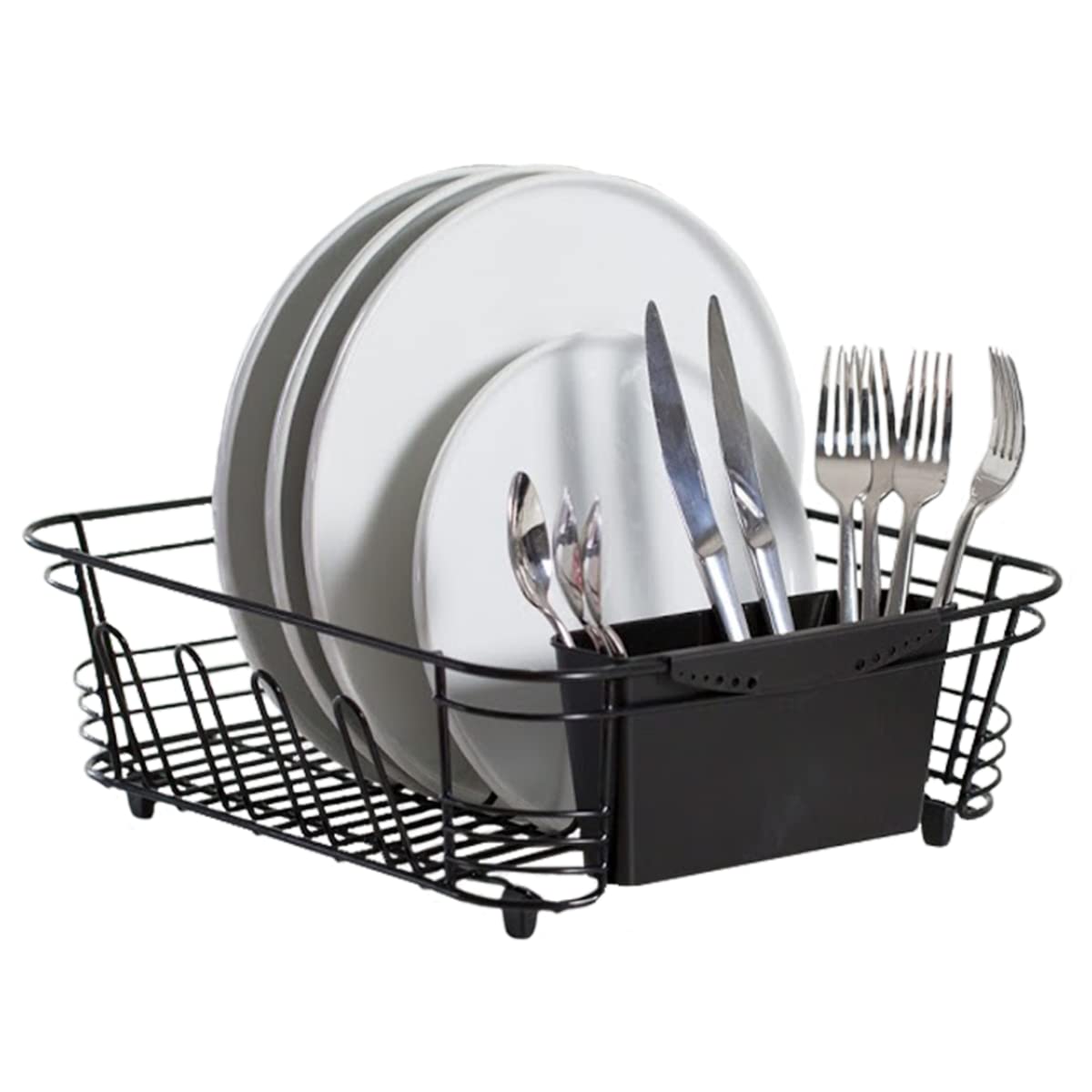 Better Houseware front view of black in-sink dish drying rack clearing counter space