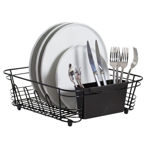 Better Houseware front view of black in-sink dish drying rack clearing counter space