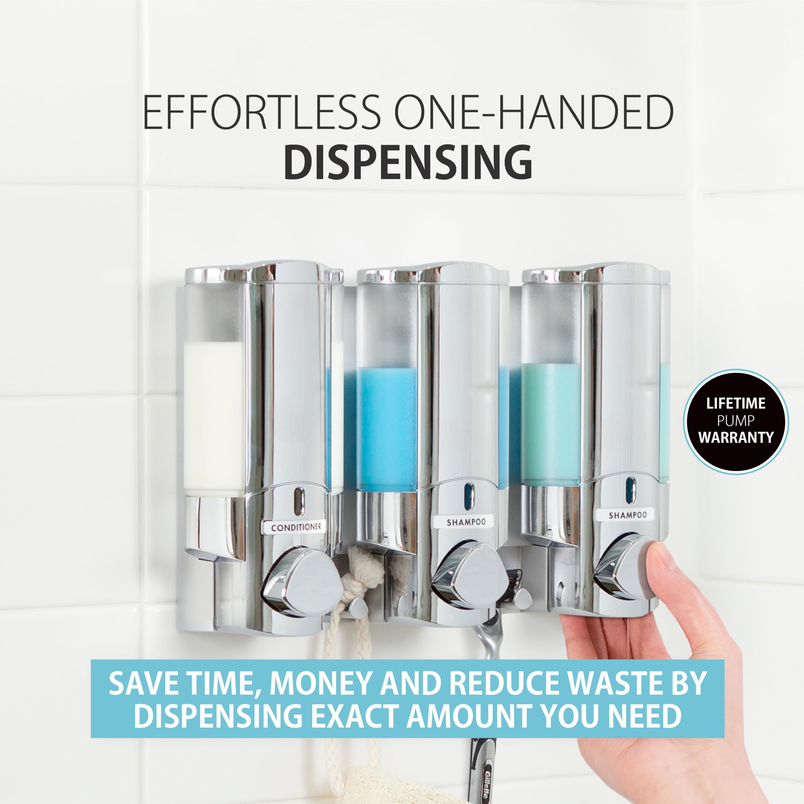 Better Living Aviva detached chamber being refilled from a bulk bottle for mess-free refills