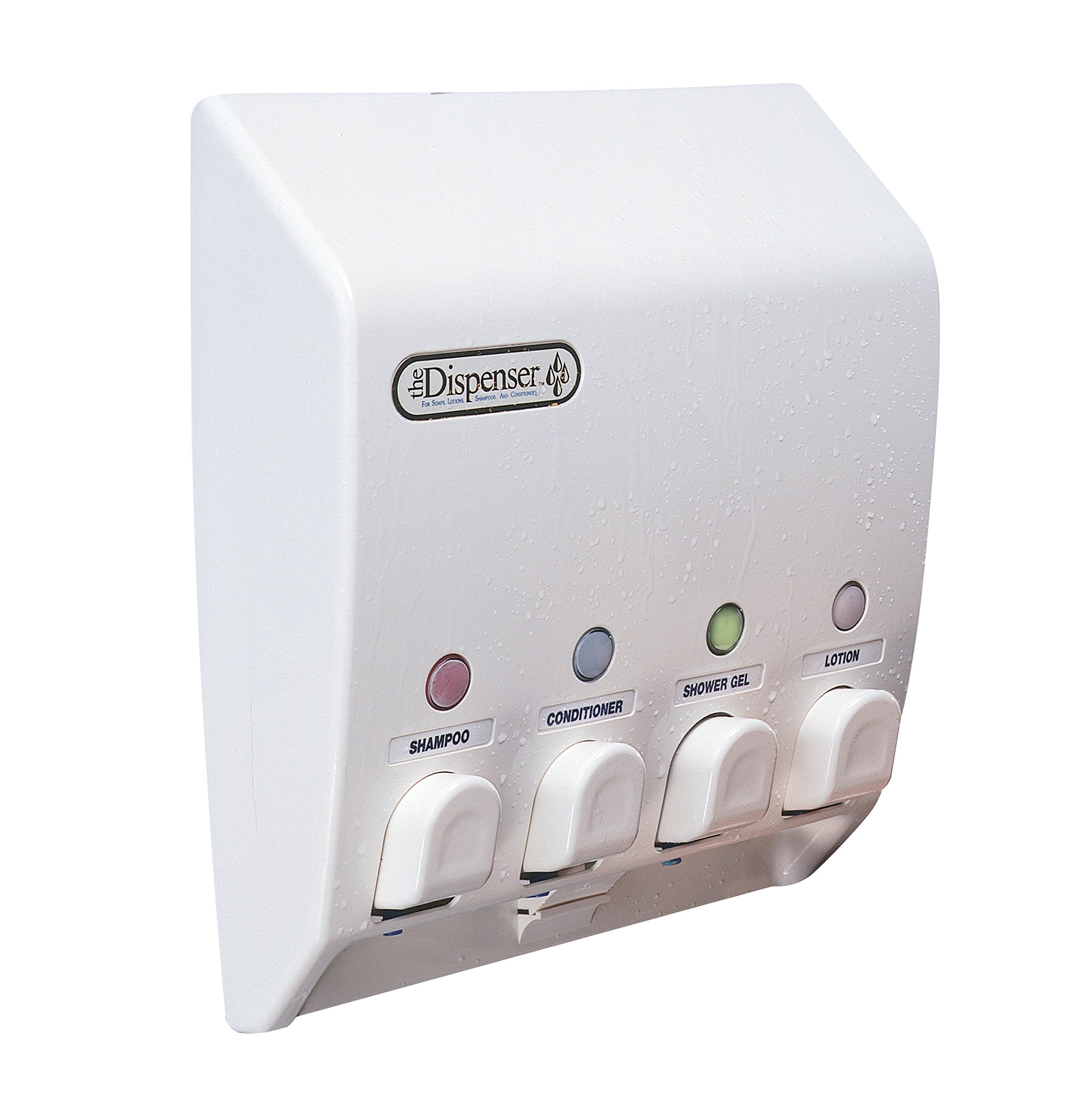 Better Living front view of white four-chamber dispenser showing neat shower organization
