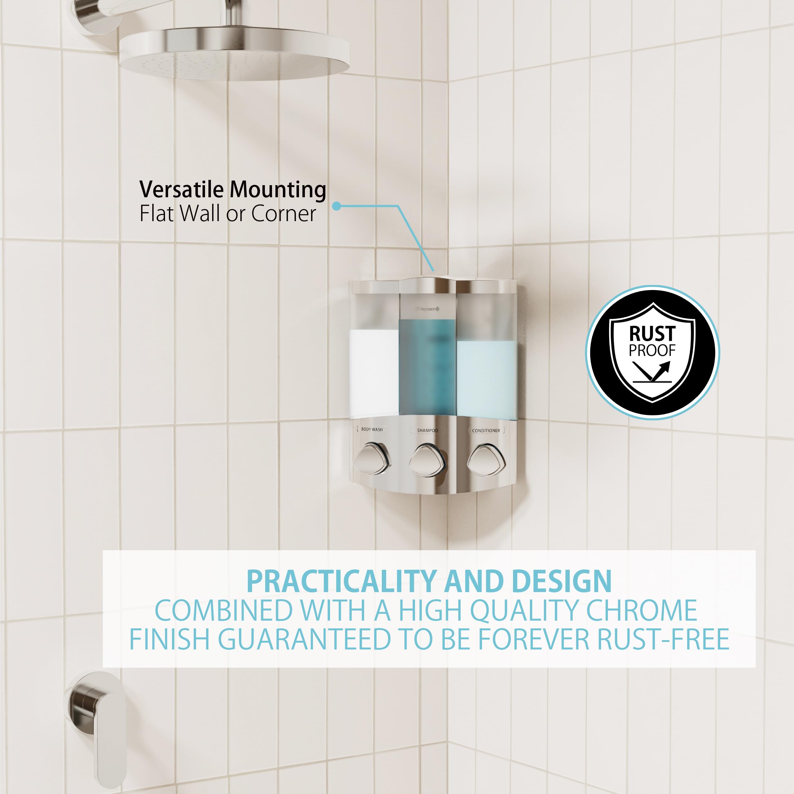 Better Living in a shower lifestyle scene showing clutter-free shelves and neatness benefit