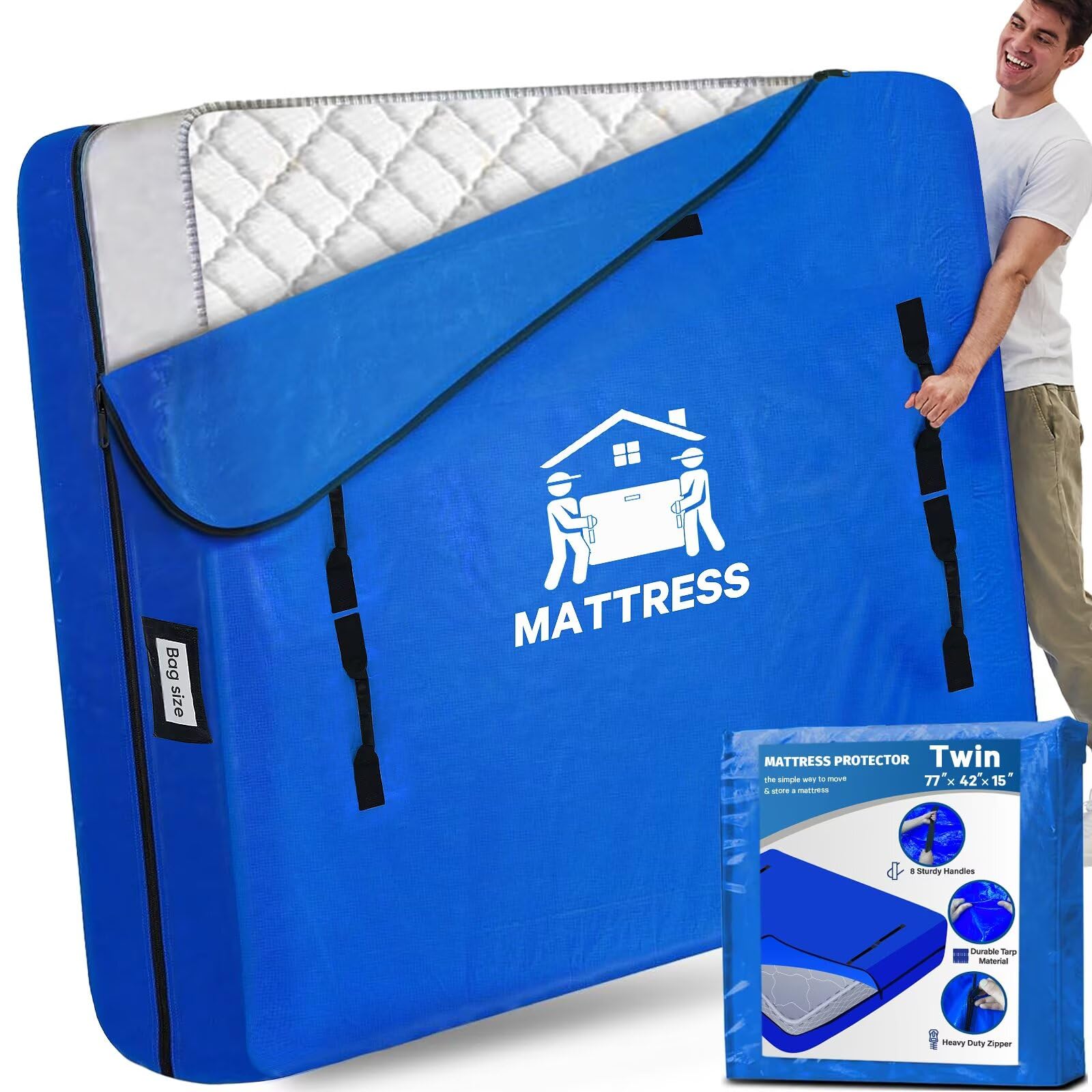 BETU mattress bag front packaging showing full twin cover protecting mattress