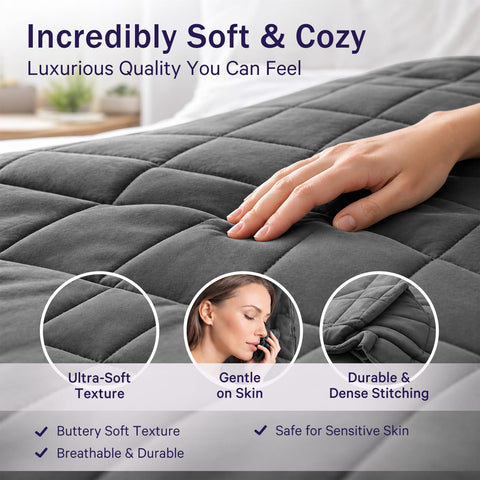 BETU adult wrapped in blanket demonstrating calming weighted comfort benefit