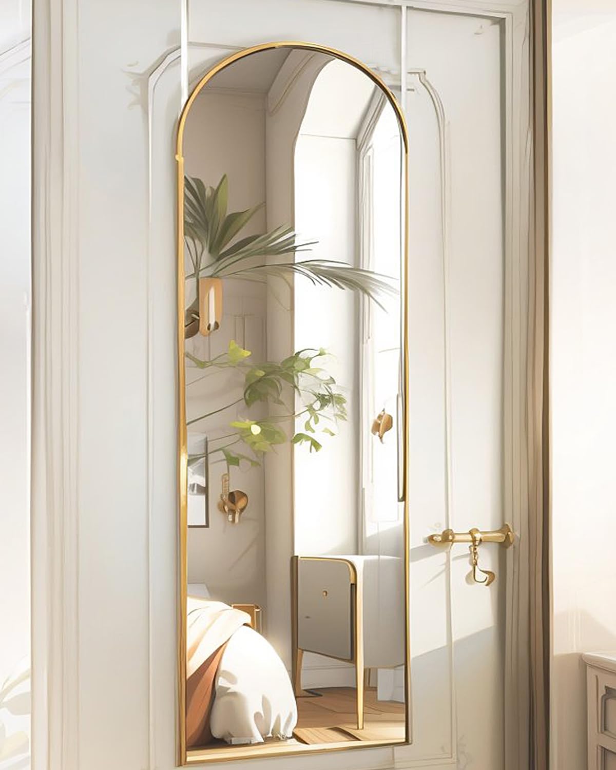 BEVERDY arched front view gold frame stylish reflection and elegant decor benefit