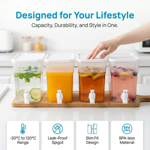 BEWBBAT dispensers arranged in fridge showing space-saving storage